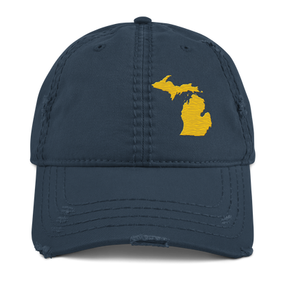 Michigan Distressed Dad Hat | Maize Outline