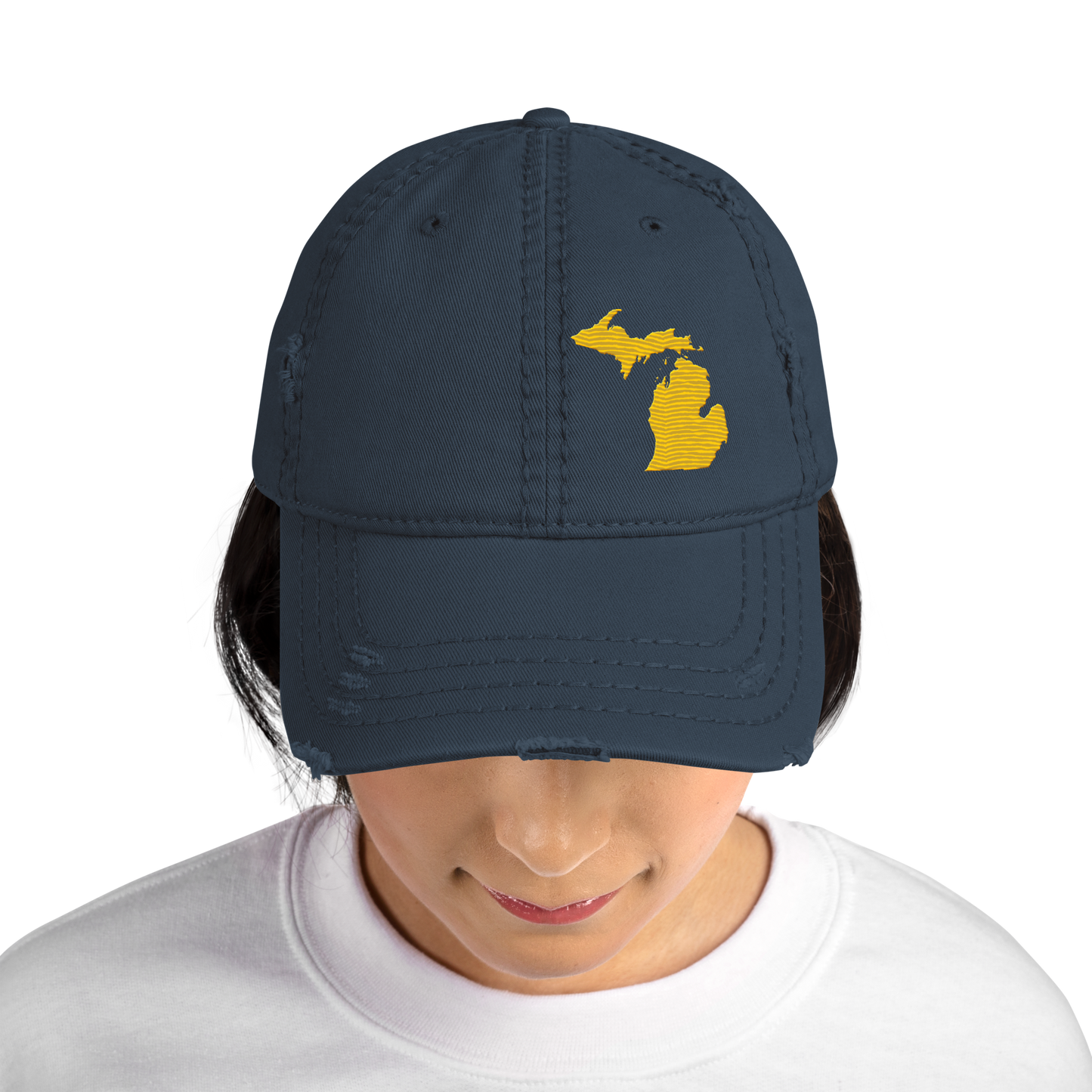 Michigan Distressed Dad Hat | Maize Outline