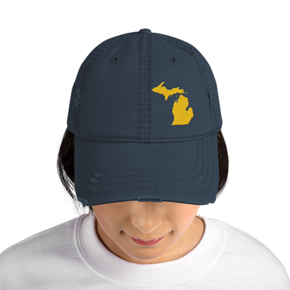 Michigan Distressed Dad Hat | Maize Outline