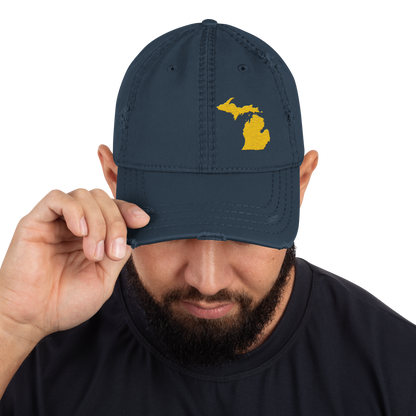 Michigan Distressed Dad Hat | Maize Outline