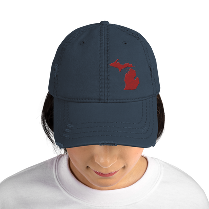 Michigan Distressed Dad Hat | Thimbleberry Red Outline