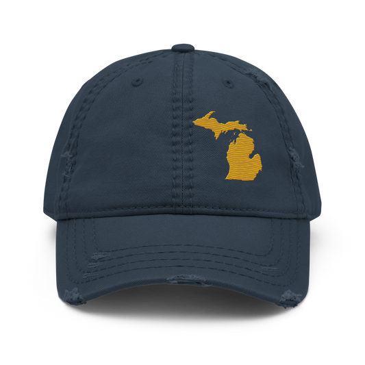 Michigan Distressed Dad Hat | Gold Outline