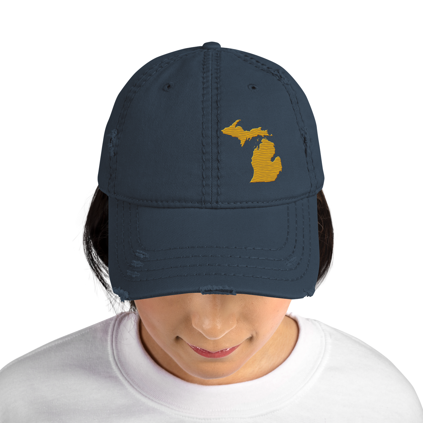 Michigan Distressed Dad Hat | Gold Outline