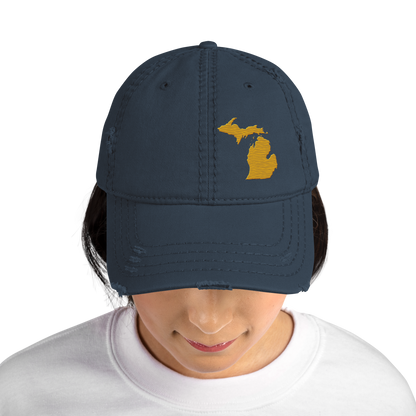 Michigan Distressed Dad Hat | Gold Outline