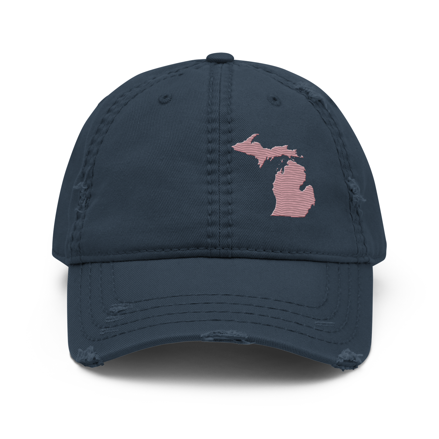 Michigan Distressed Dad Hat | Cherry Blossom Pink Outline