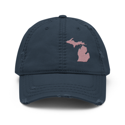 Michigan Distressed Dad Hat | Cherry Blossom Pink Outline