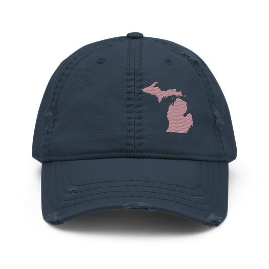 Michigan Distressed Dad Hat | Cherry Blossom Pink Outline