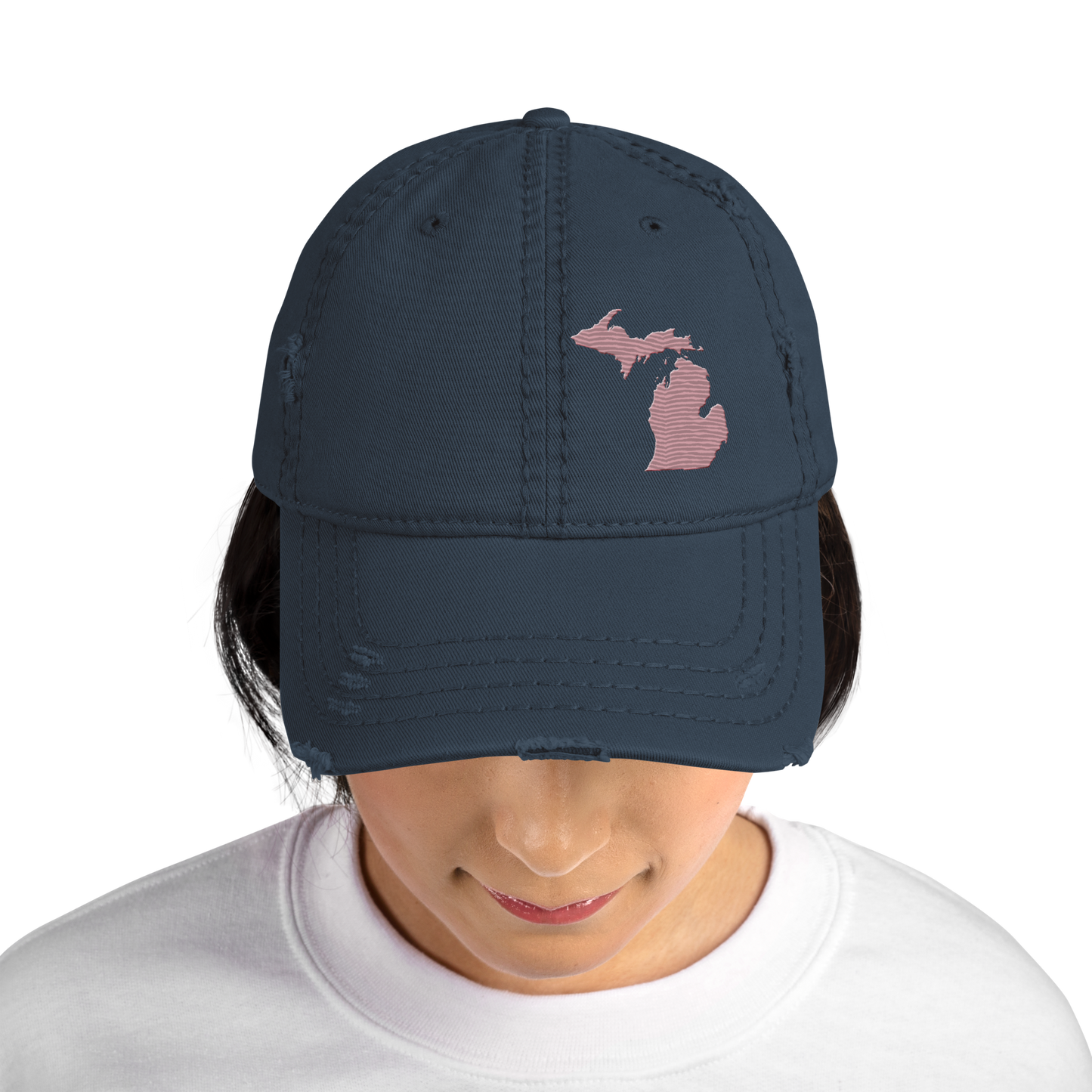 Michigan Distressed Dad Hat | Cherry Blossom Pink Outline