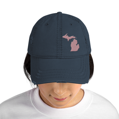 Michigan Distressed Dad Hat | Cherry Blossom Pink Outline