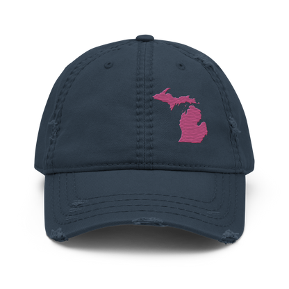 Michigan Distressed Dad Hat | Apple Blossom Pink Outline