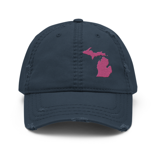 Michigan Distressed Dad Hat | Apple Blossom Pink Outline