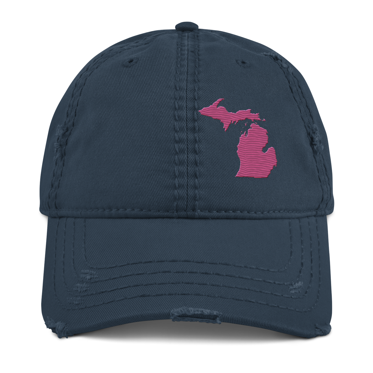 Michigan Distressed Dad Hat | Apple Blossom Pink Outline