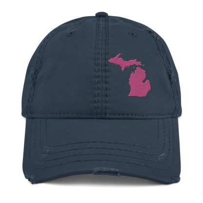 Michigan Distressed Dad Hat | Apple Blossom Pink Outline