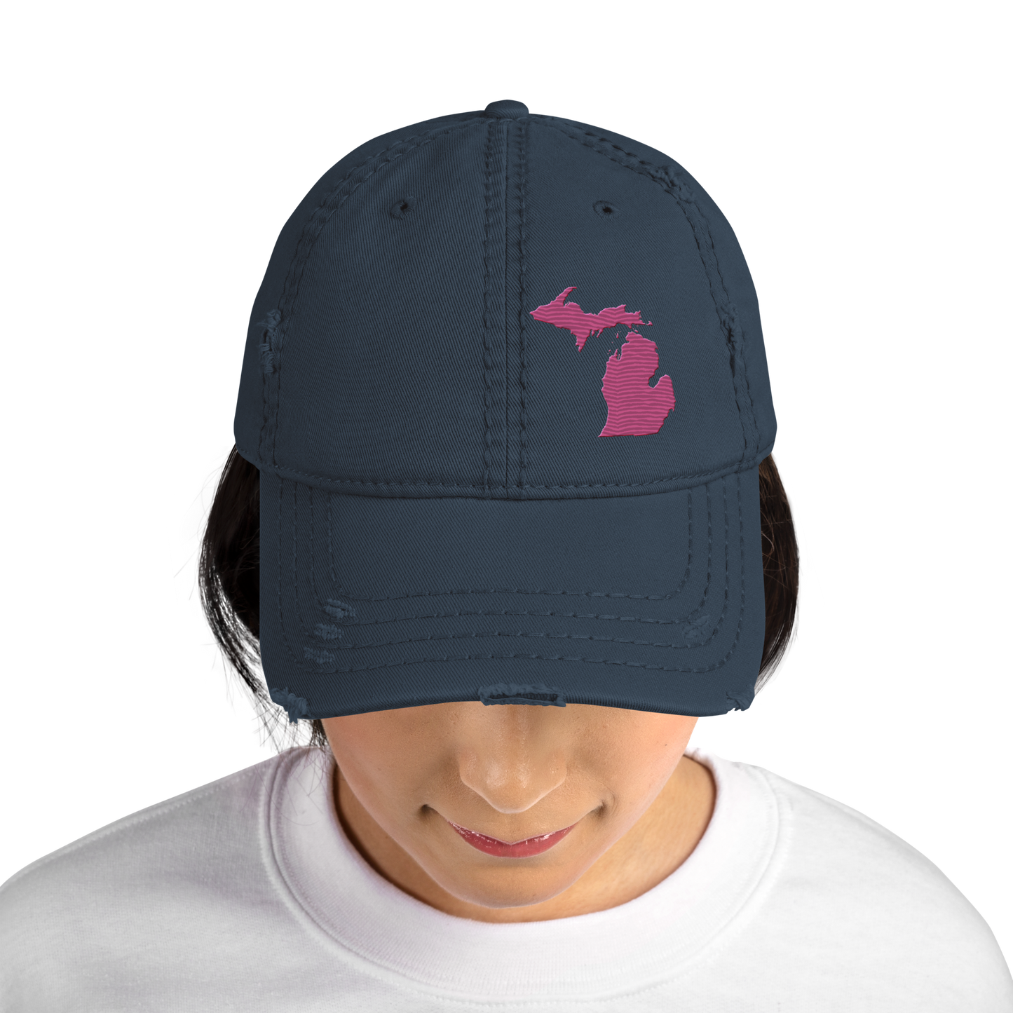 Michigan Distressed Dad Hat | Apple Blossom Pink Outline