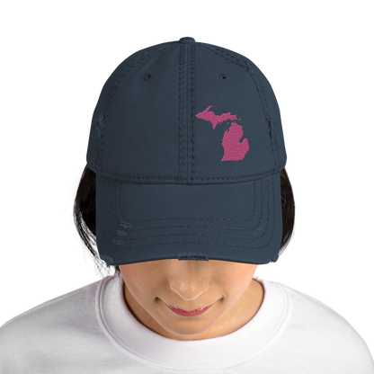 Michigan Distressed Dad Hat | Apple Blossom Pink Outline