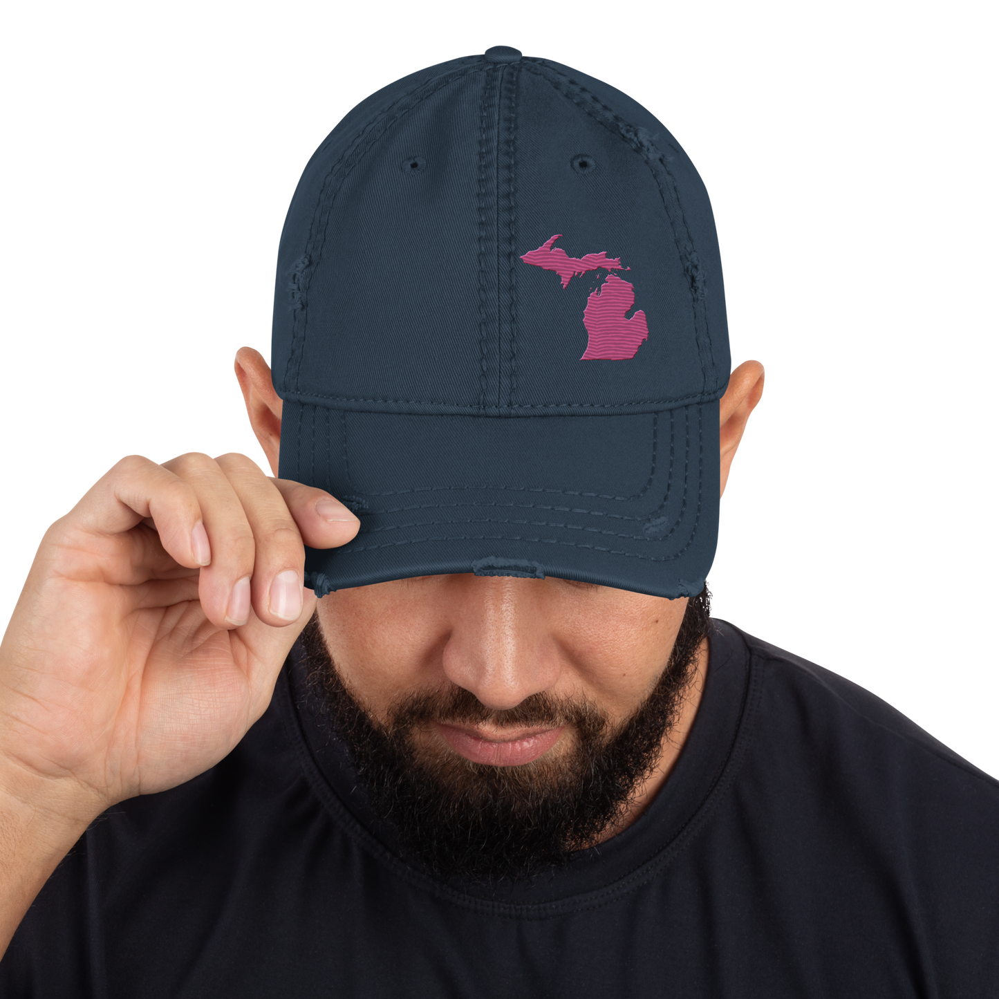 Michigan Distressed Dad Hat | Apple Blossom Pink Outline