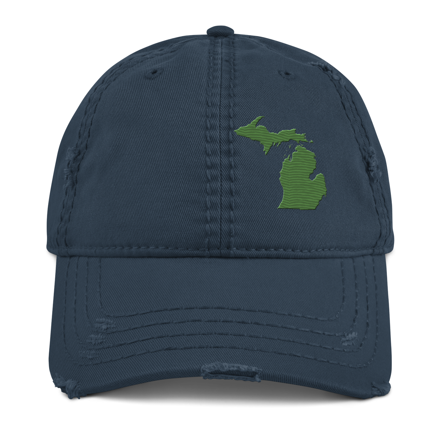 Michigan Distressed Dad Hat | Pine Green Outline