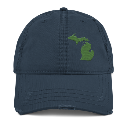 Michigan Distressed Dad Hat | Pine Green Outline