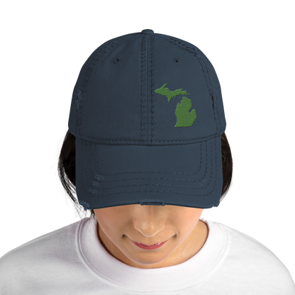 Michigan Distressed Dad Hat | Pine Green Outline