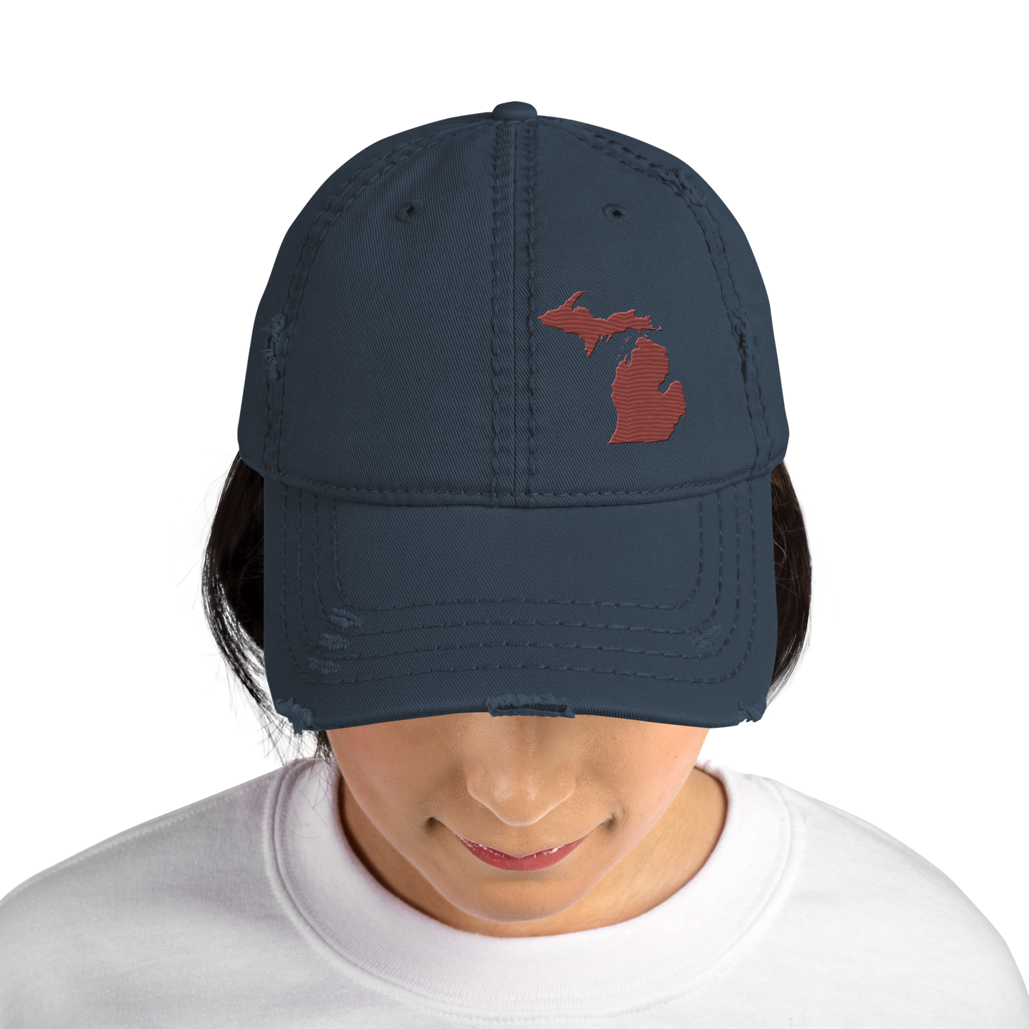 Michigan Distressed Dad Hat | Ore Dock Red Outline