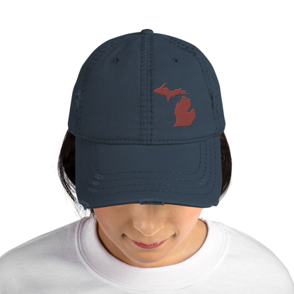 Michigan Distressed Dad Hat | Ore Dock Red Outline