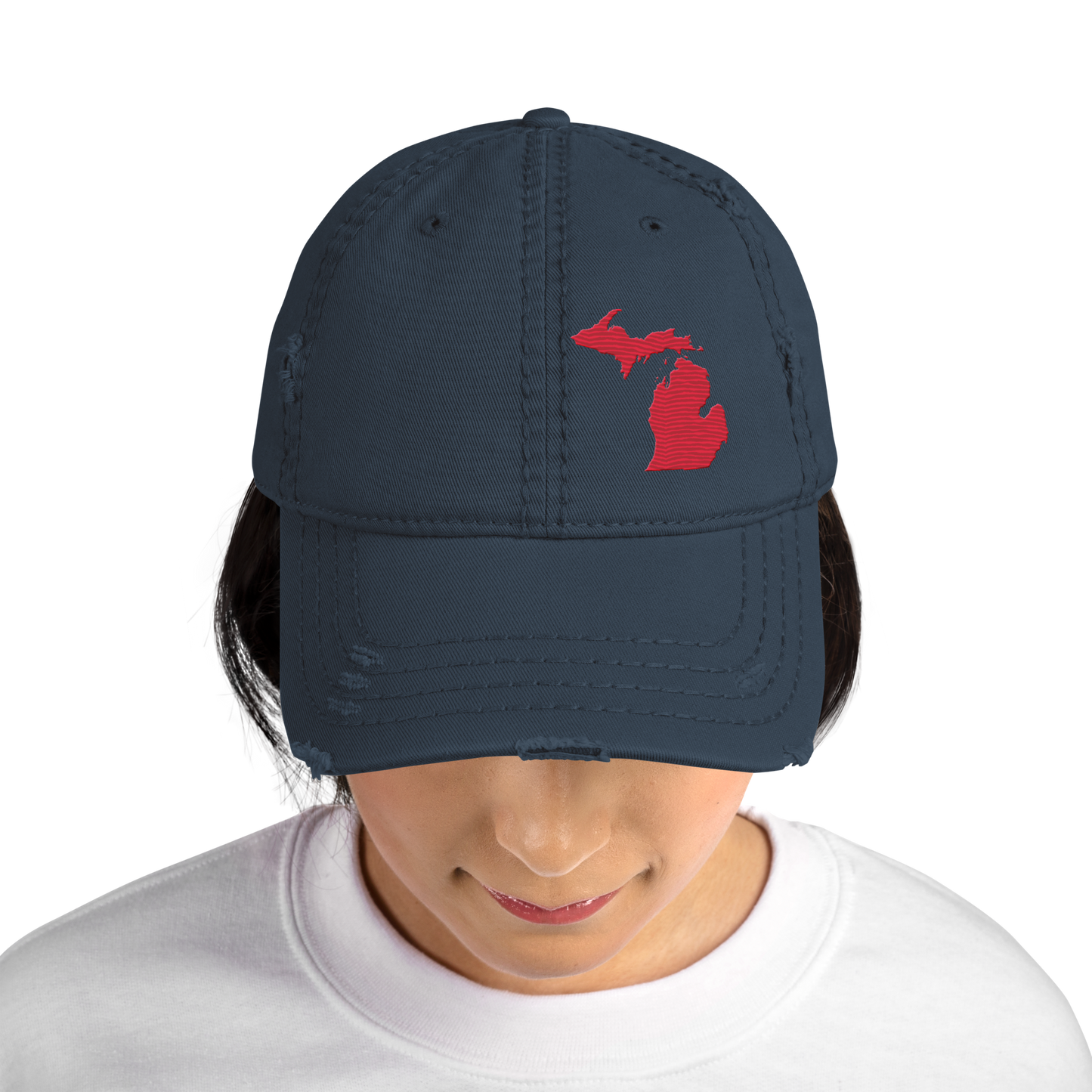 Michigan Distressed Dad Hat | Lighthouse Red Outline