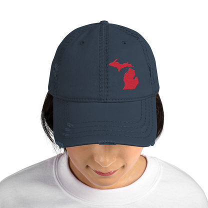 Michigan Distressed Dad Hat | Lighthouse Red Outline