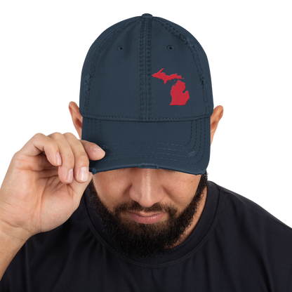 Michigan Distressed Dad Hat | Lighthouse Red Outline