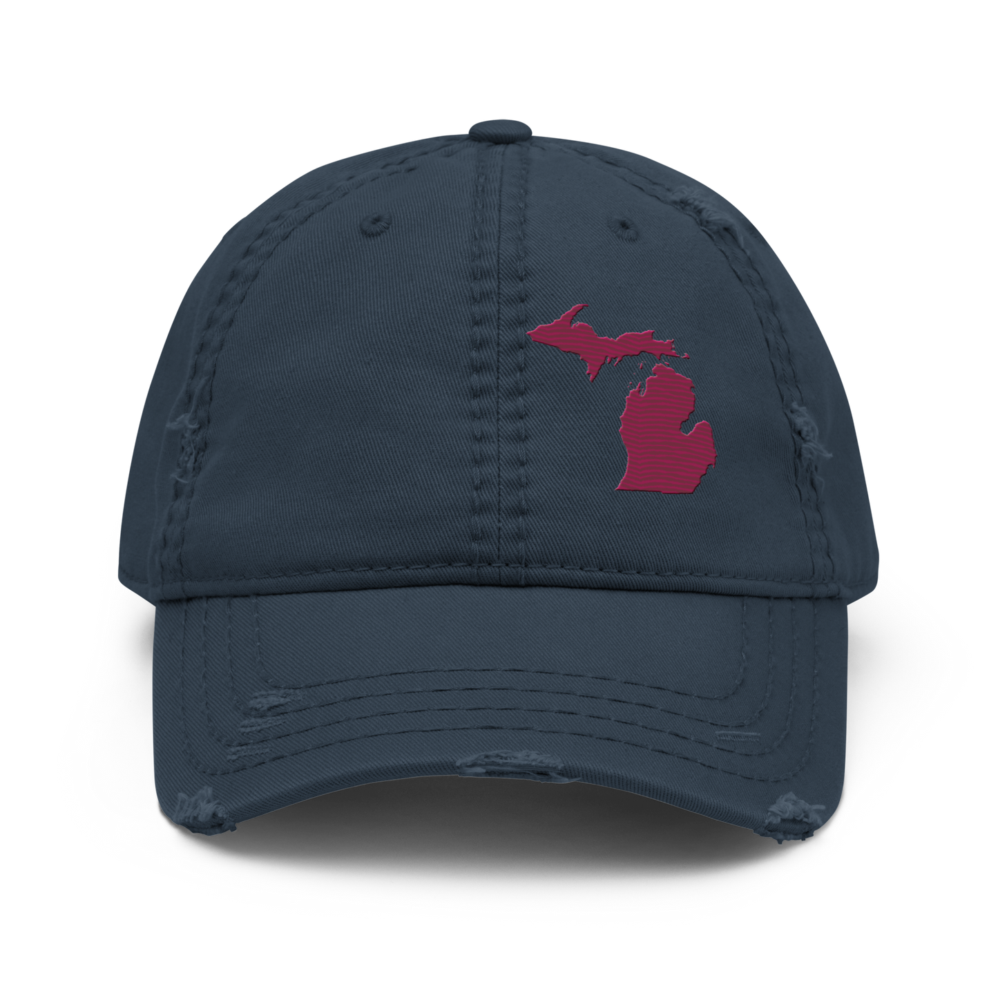 Michigan Distressed Dad Hat | Ruby Red Outline