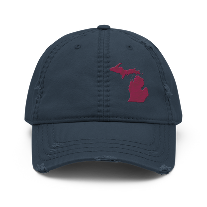 Michigan Distressed Dad Hat | Ruby Red Outline