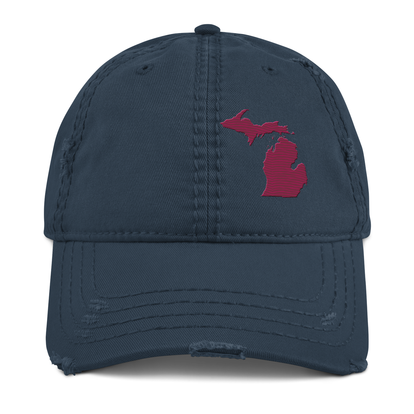 Michigan Distressed Dad Hat | Ruby Red Outline