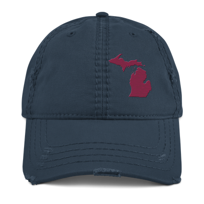 Michigan Distressed Dad Hat | Ruby Red Outline