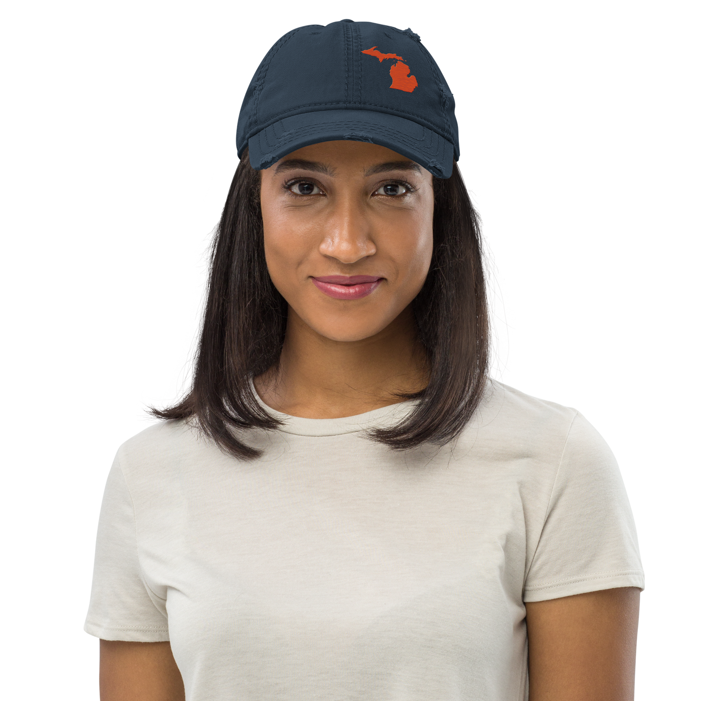 Michigan Distressed Dad Hat | Maple Leaf Orange Outline