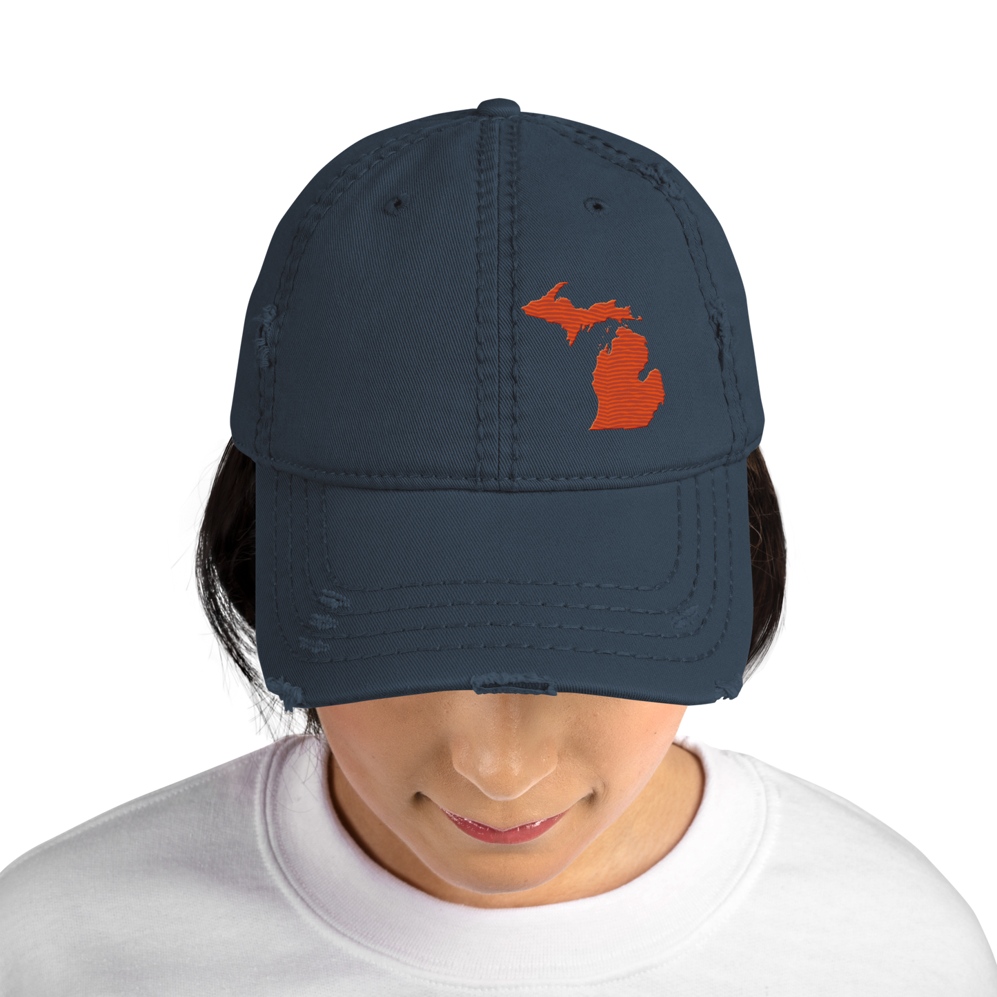 Michigan Distressed Dad Hat | Maple Leaf Orange Outline