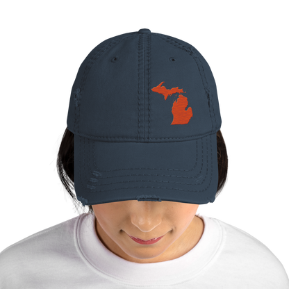 Michigan Distressed Dad Hat | Maple Leaf Orange Outline