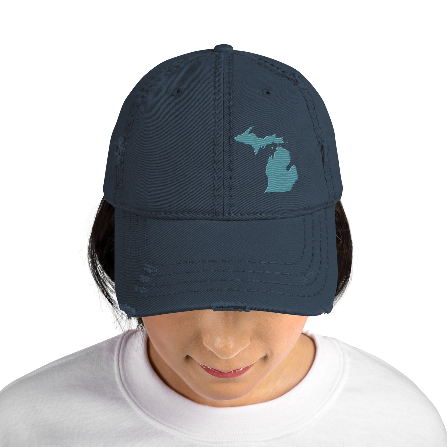 Michigan Distressed Dad Hat | Huron Blue Outline