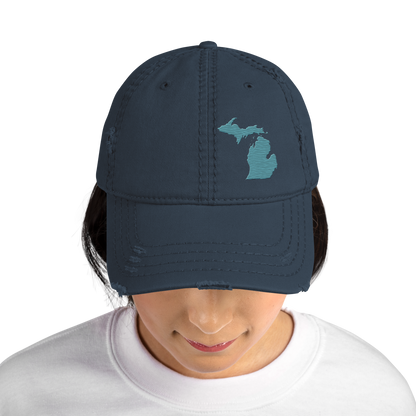 Michigan Distressed Dad Hat | Huron Blue Outline