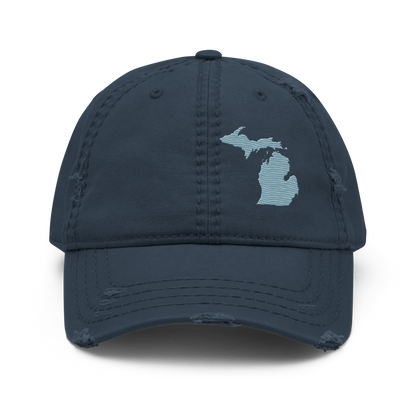 Michigan Distressed Dad Hat | Opal Blue Outline