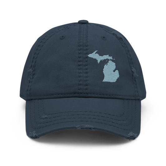 Michigan Distressed Dad Hat | Opal Blue Outline