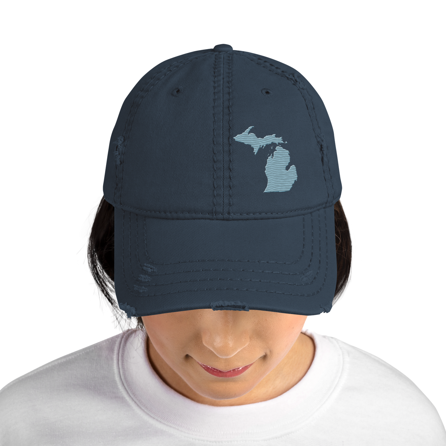 Michigan Distressed Dad Hat | Opal Blue Outline