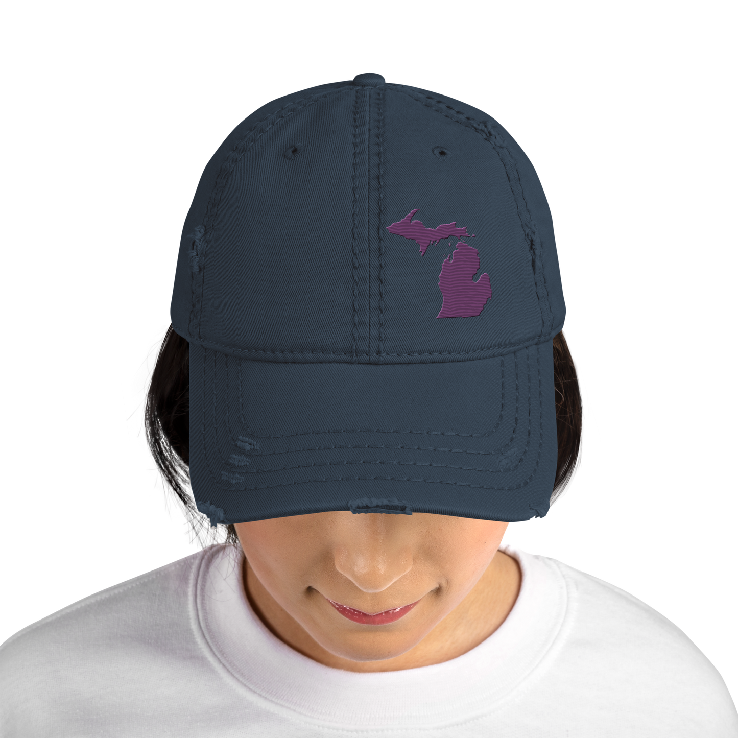 Michigan Distressed Dad Hat | Plum Outline