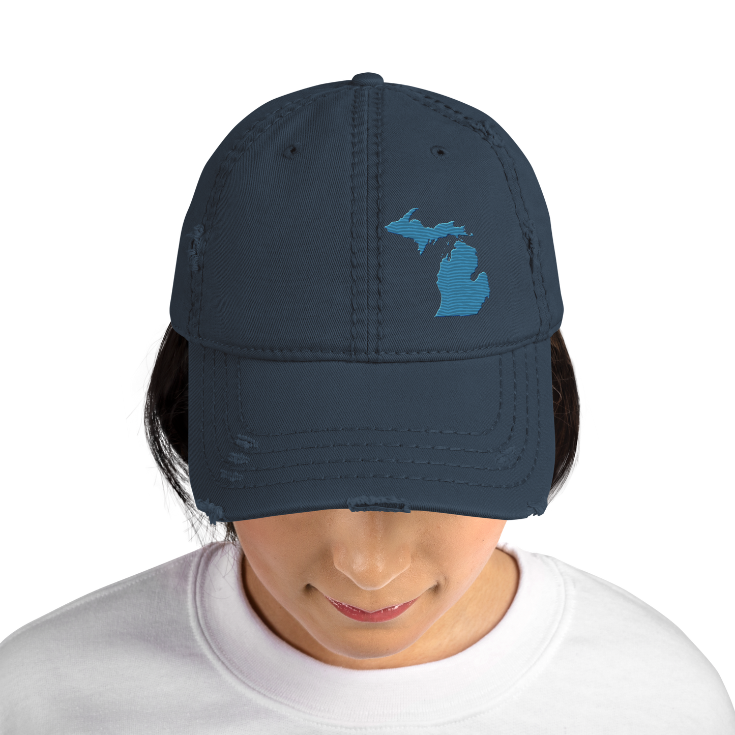 Michigan Distressed Dad Hat | Traverse Blue Outline