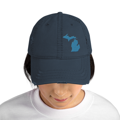 Michigan Distressed Dad Hat | Traverse Blue Outline