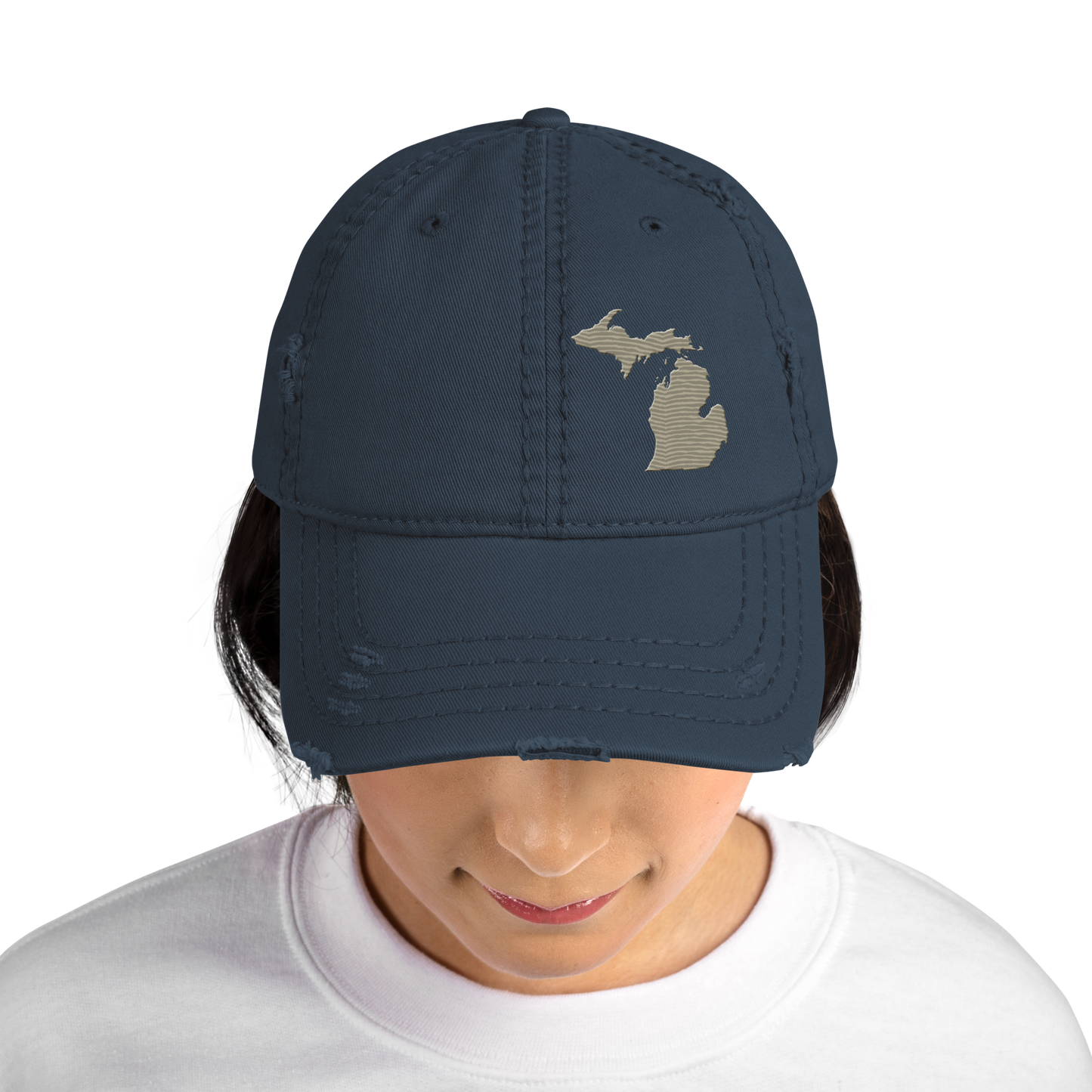 Michigan Distressed Dad Hat | Petoskey Beige Outline