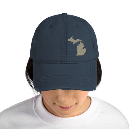 Michigan Distressed Dad Hat | Petoskey Beige Outline