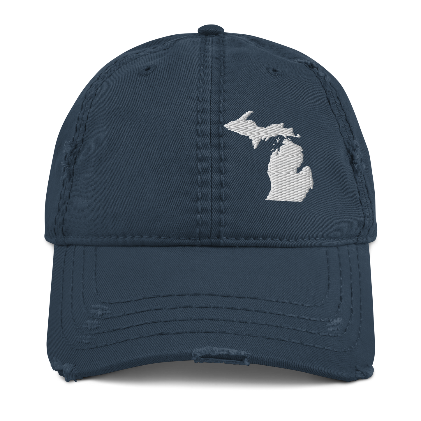 Michigan Distressed Dad Hat | White Outline