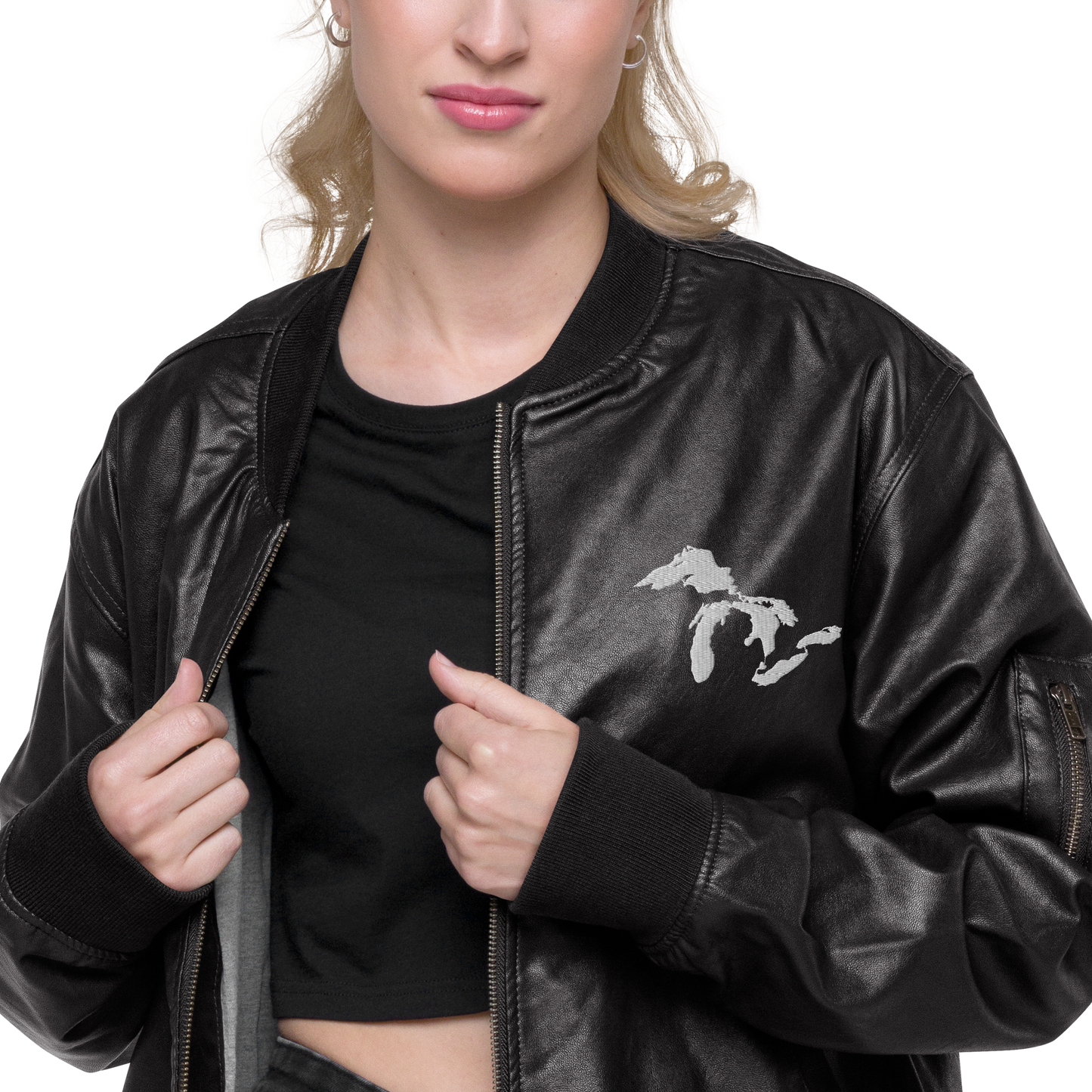 Great Lakes Bomber Jacket | Faux Leather - White