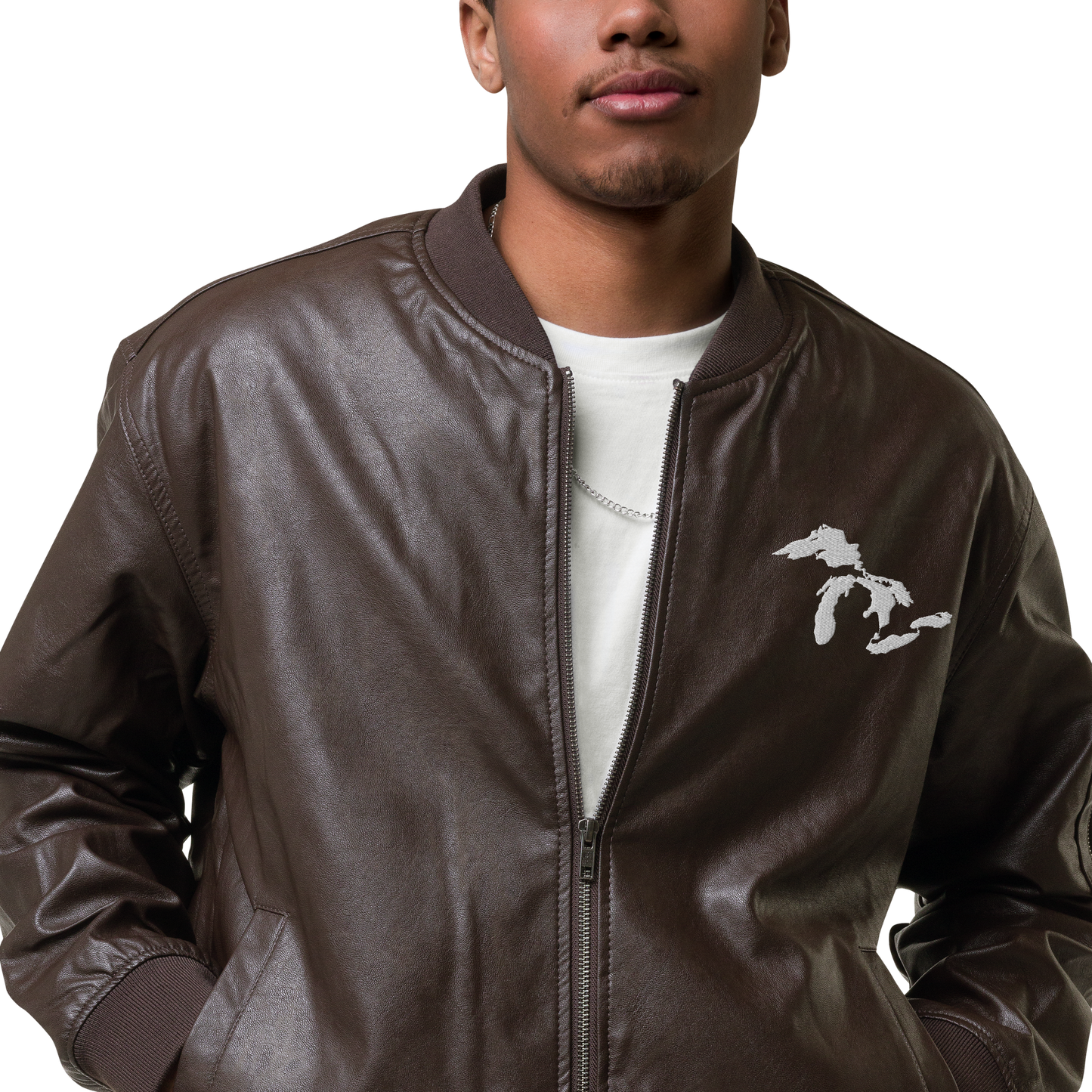 Great Lakes Bomber Jacket | Faux Leather - White