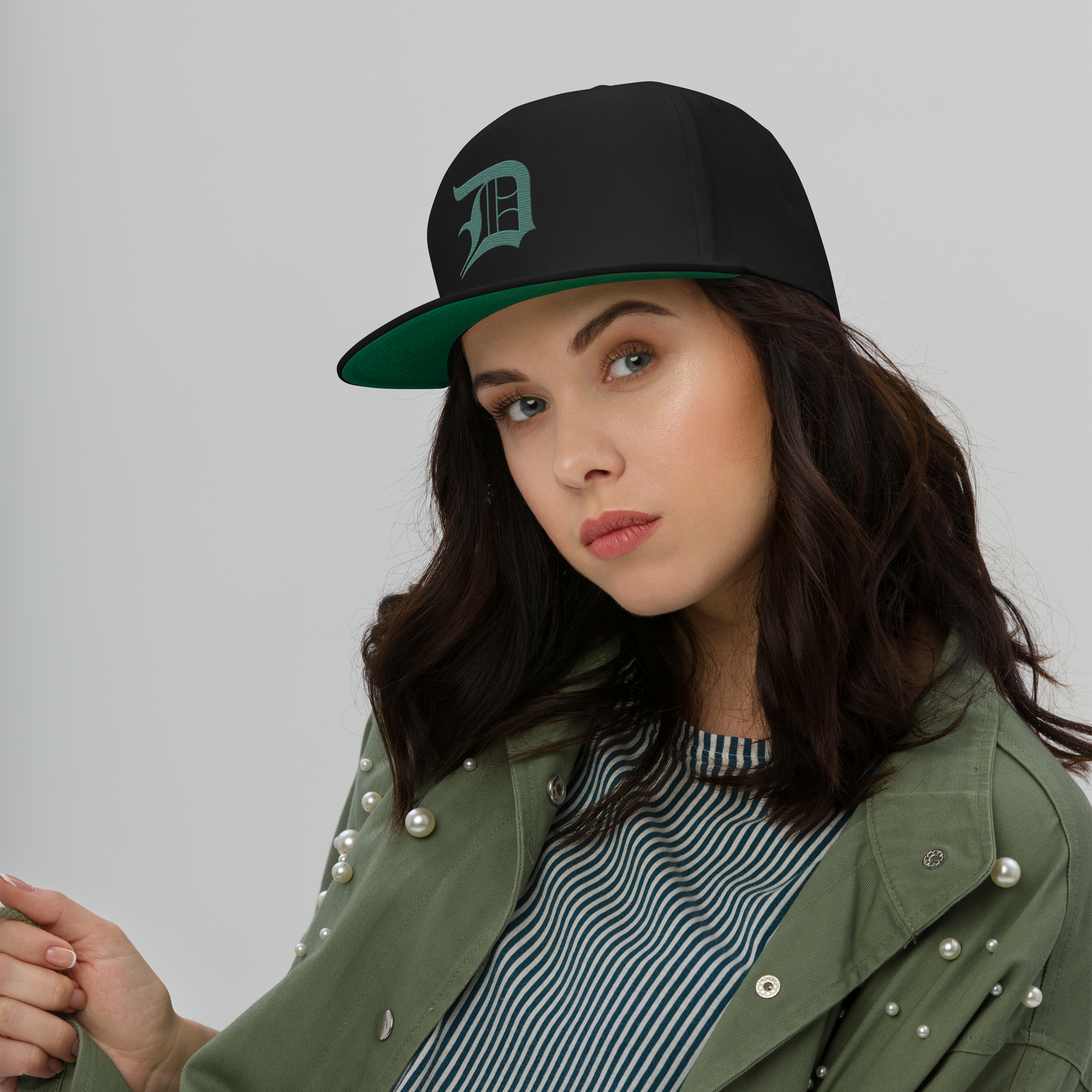 Detroit 'Old English D' Flat Bill Snapback (Copper Green)