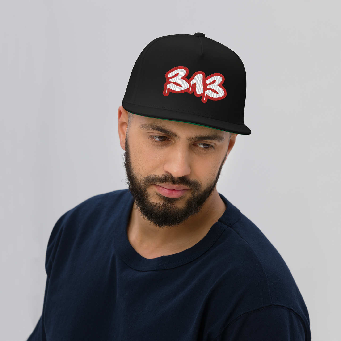 Detroit '313' Flat BIll Snapback (Aliform Red Tag Font)